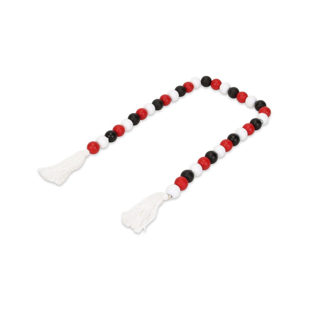 40" Black Red And White Wood Hand Painted Decorative Tassel