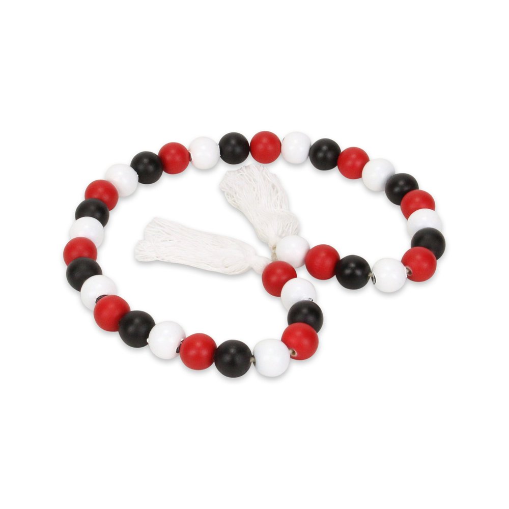 40" Black Red And White Wood Hand Painted Decorative Tassel