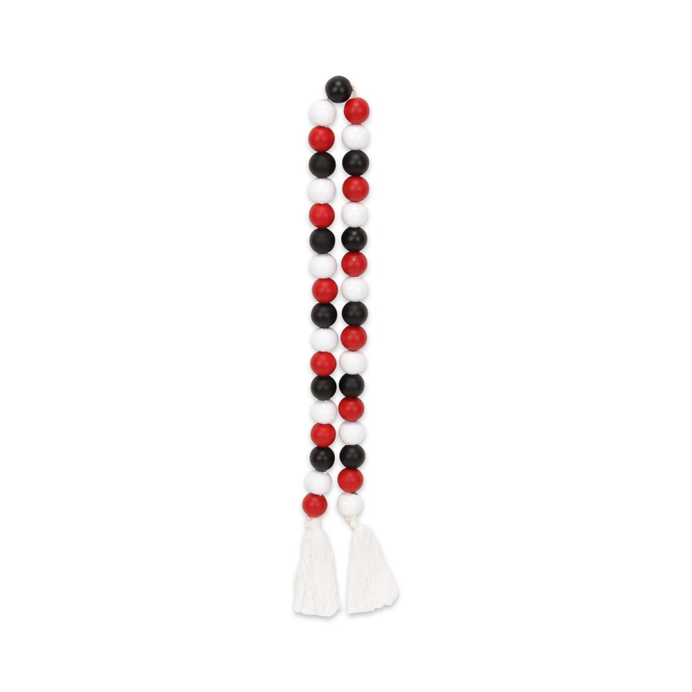 40" Black Red And White Wood Hand Painted Decorative Tassel