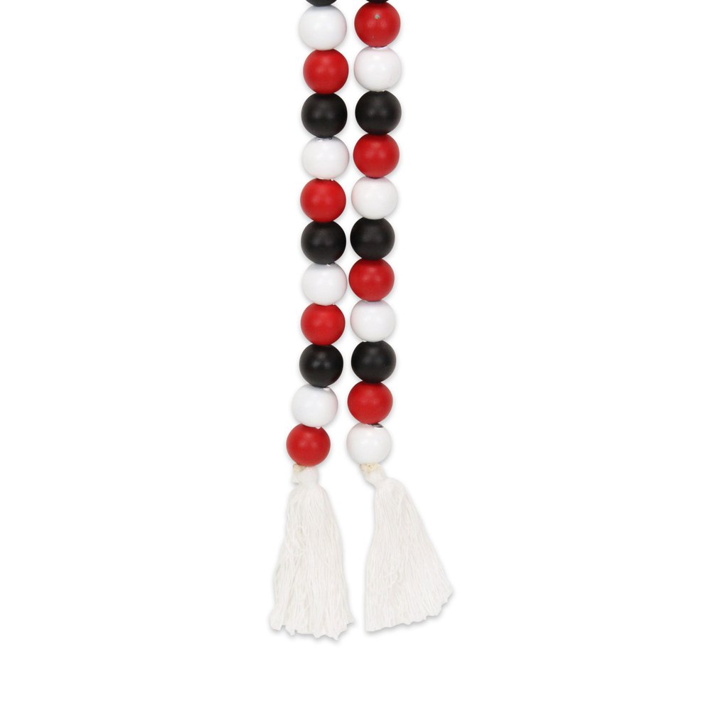 40" Black Red And White Wood Hand Painted Decorative Tassel