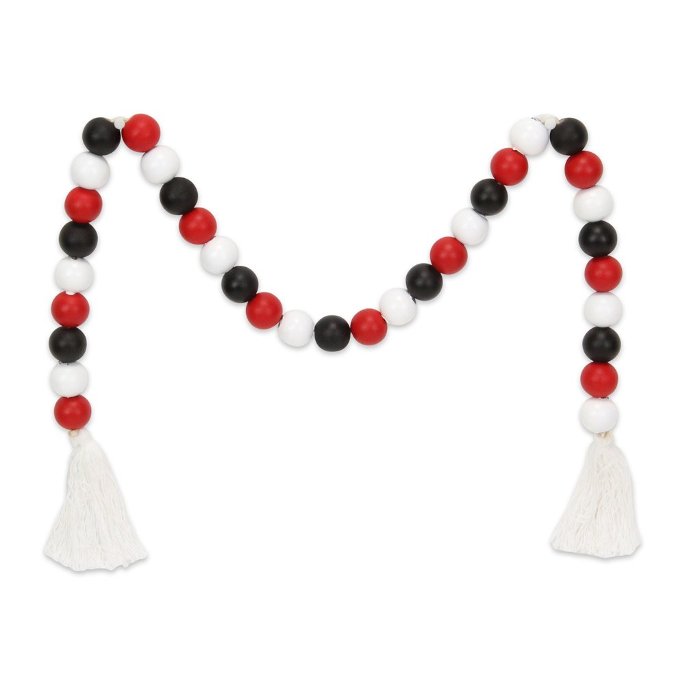 40" Black Red And White Wood Hand Painted Decorative Tassel