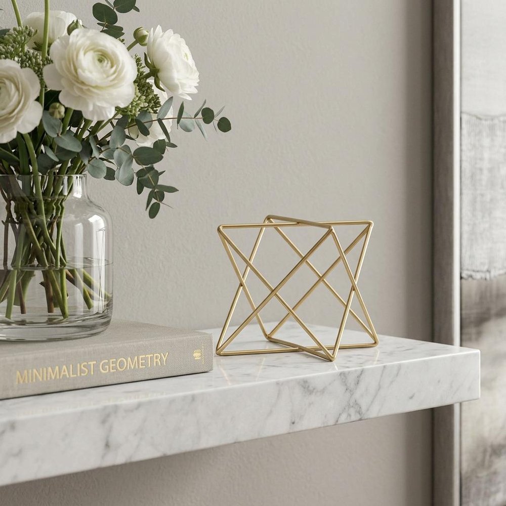 6" Gold Metal Open Geometric Tabletop Sculpture