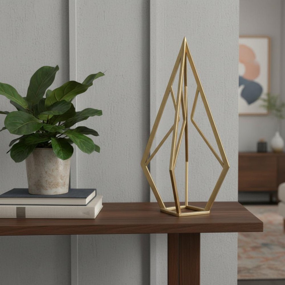 14" Gold Metal Open Geometric Tabletop Sculpture.