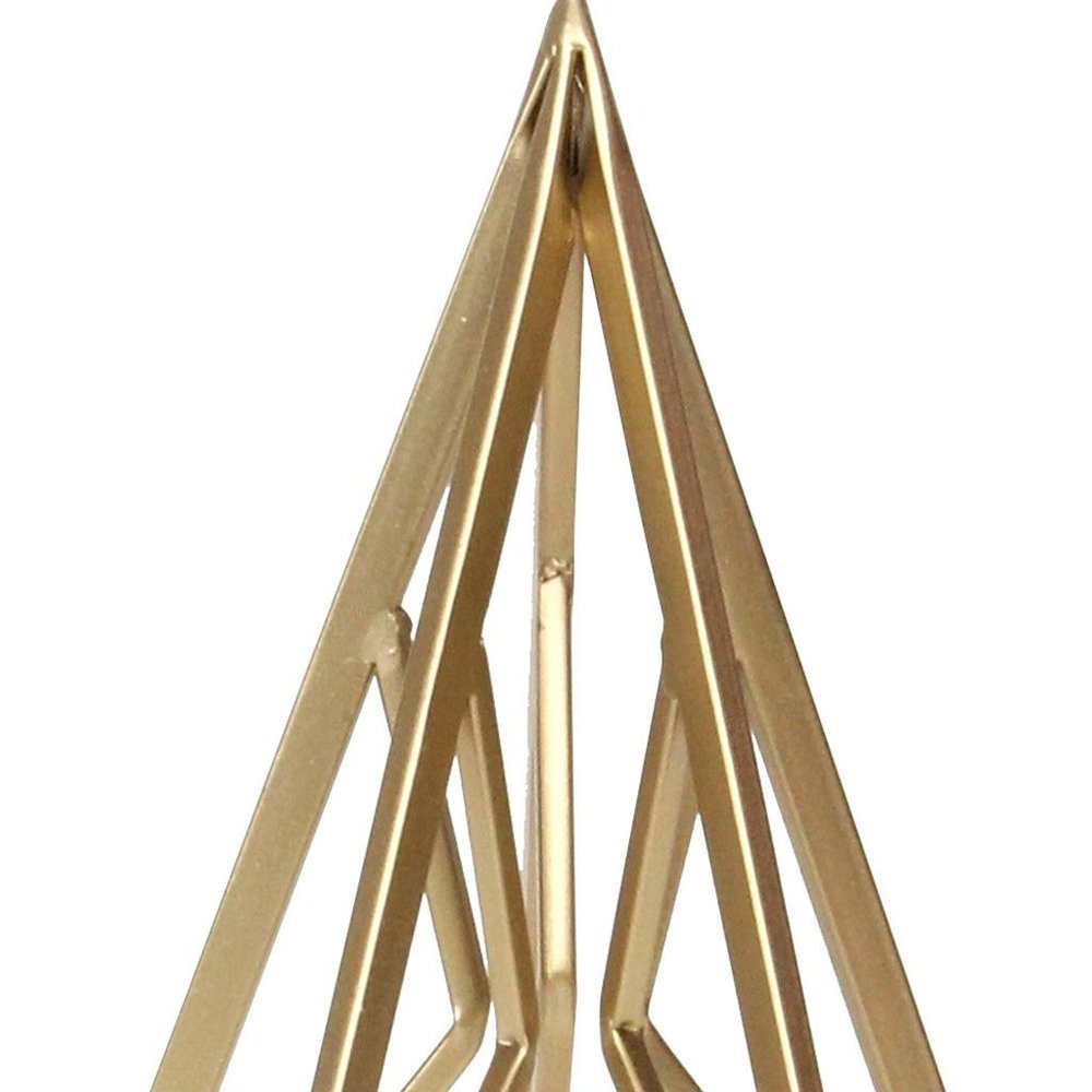 14" Gold Metal Open Geometric Tabletop Sculpture. Sculpture isolated on a plain white background, finished in gold metal.
