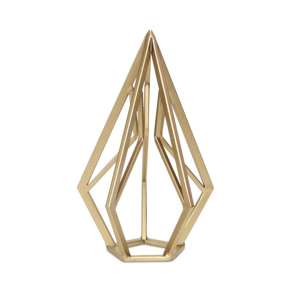 10" Gold Metal Open Geometric Tabletop Sculpture. Sculpture isolated on a plain white background, in a gold metal finish.