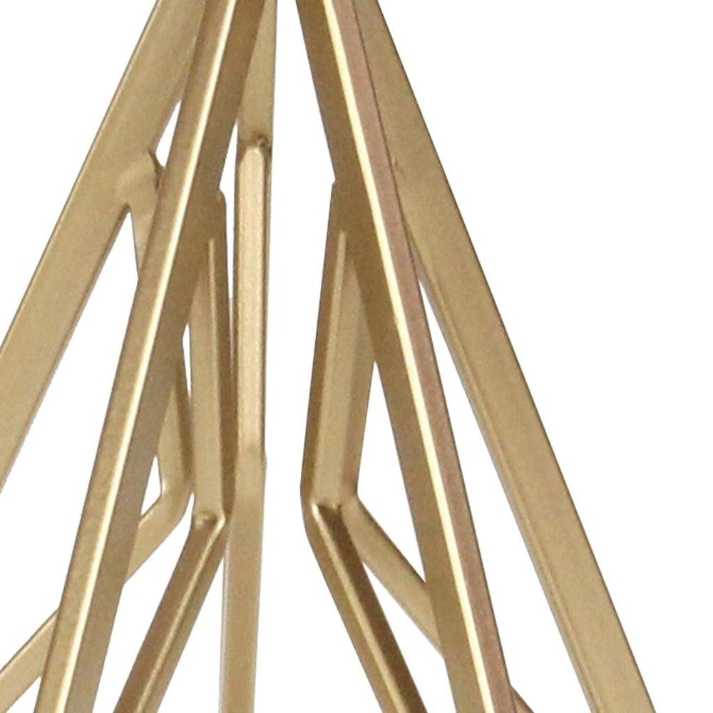 10" Gold Metal Open Geometric Tabletop Sculpture. Sculpture isolated on a plain white background, in a gold metal finish.