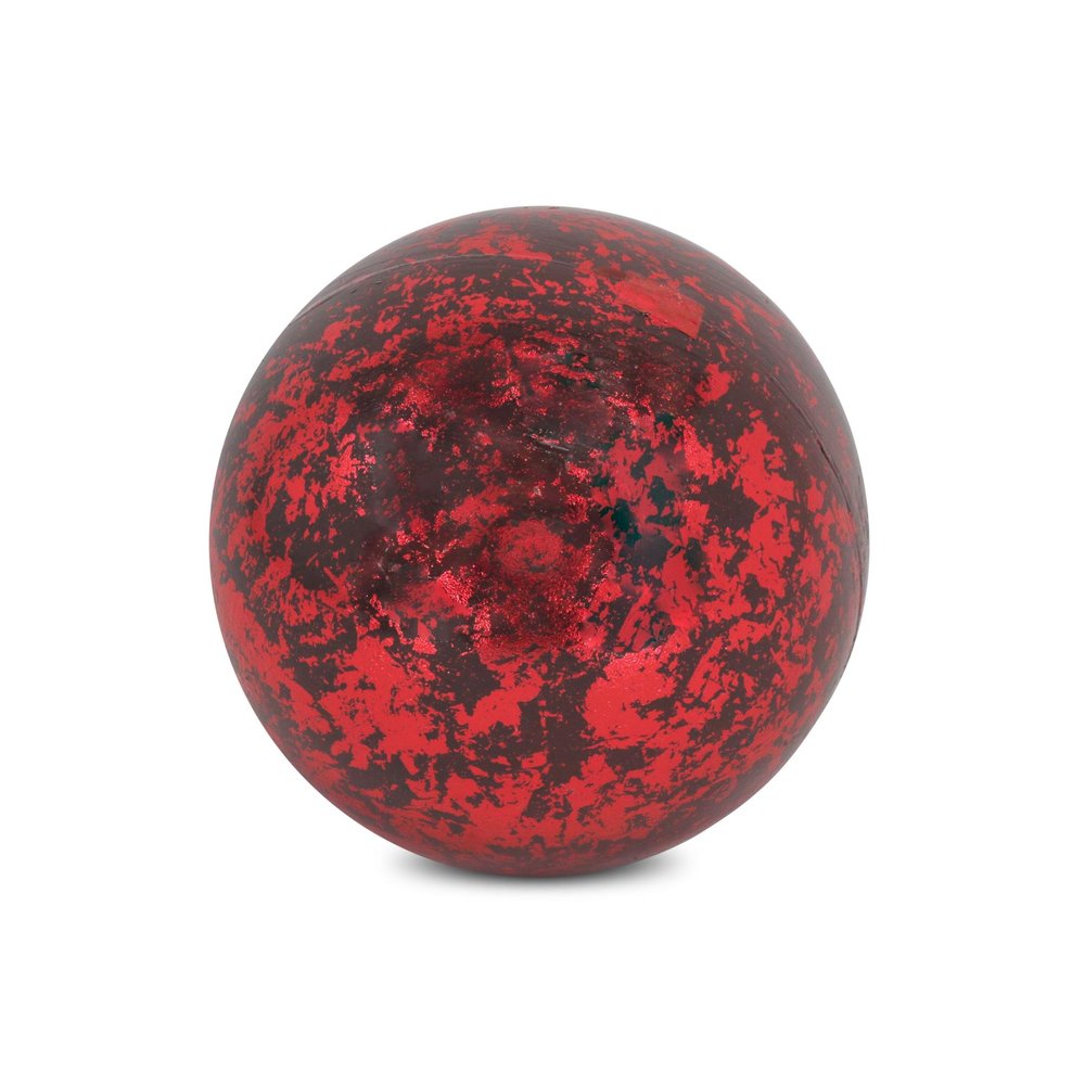 6" Red Paper Mache Hand Painted Orb Decorative Orb