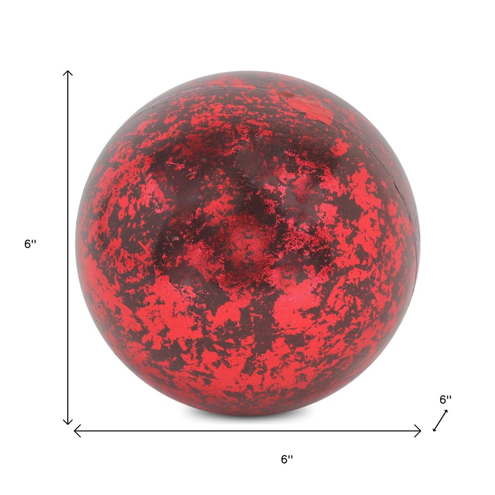 6" Red Paper Mache Hand Painted Orb Decorative Orb