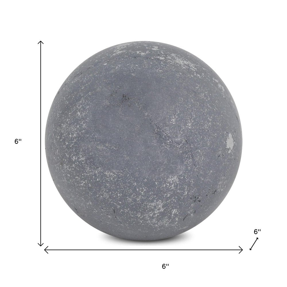 6" Silver Paper Mache Hand Painted Orb Decorative Orb