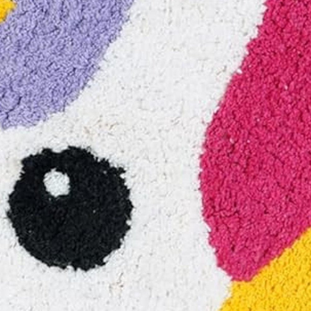 32" Pink And Yellow Cotton Unicorns Youthful Bath Rug.