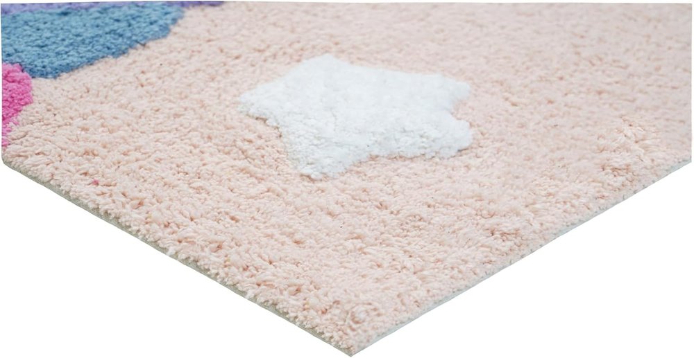32" Pink And Yellow Cotton Unicorns Youthful Bath Rug. Bath rug isolated on a plain white background, in a yellow cotton finish.