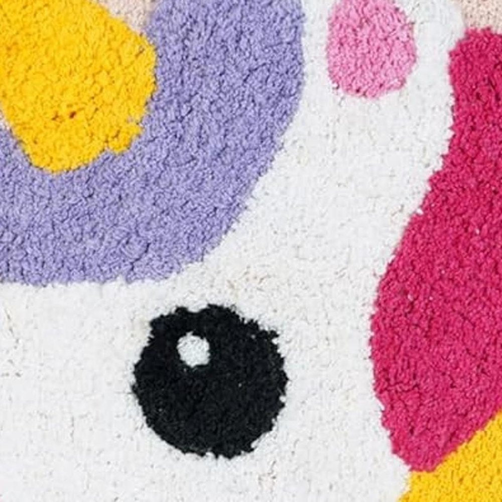 32" Pink And Yellow Cotton Unicorns Youthful Bath Rug.