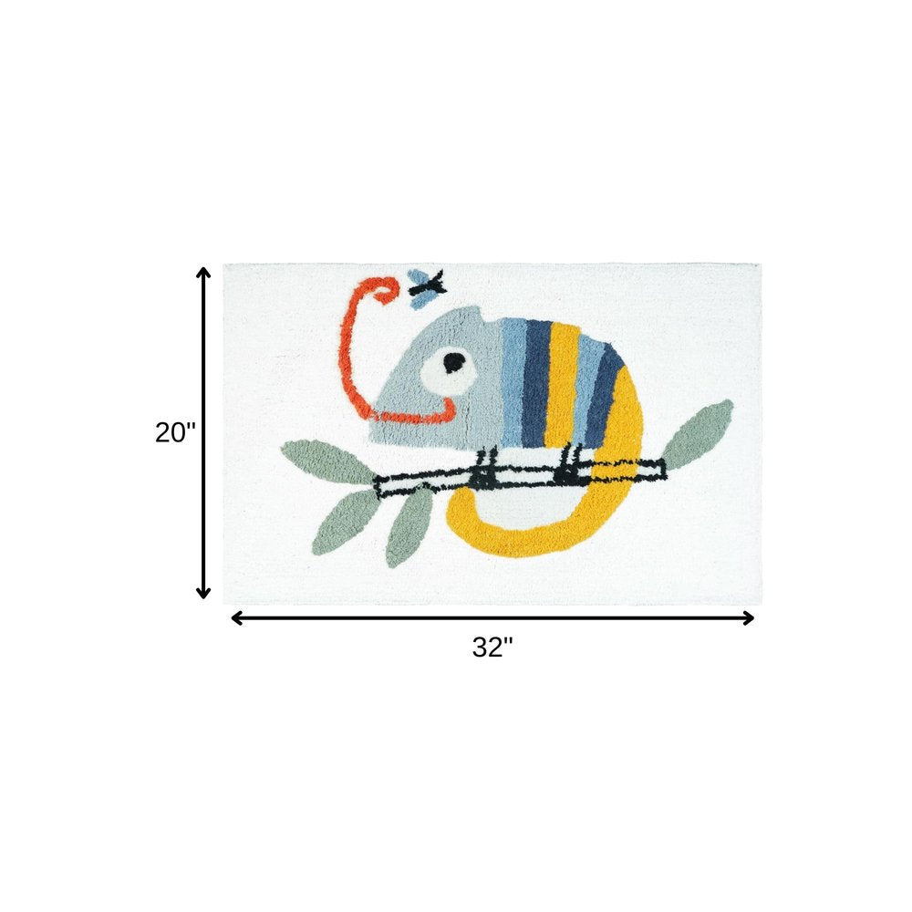 32" White And Yellow Cotton Chameleon Youthful Bath Rug. Bath rug isolated on a plain white background, in a white cotton finish.