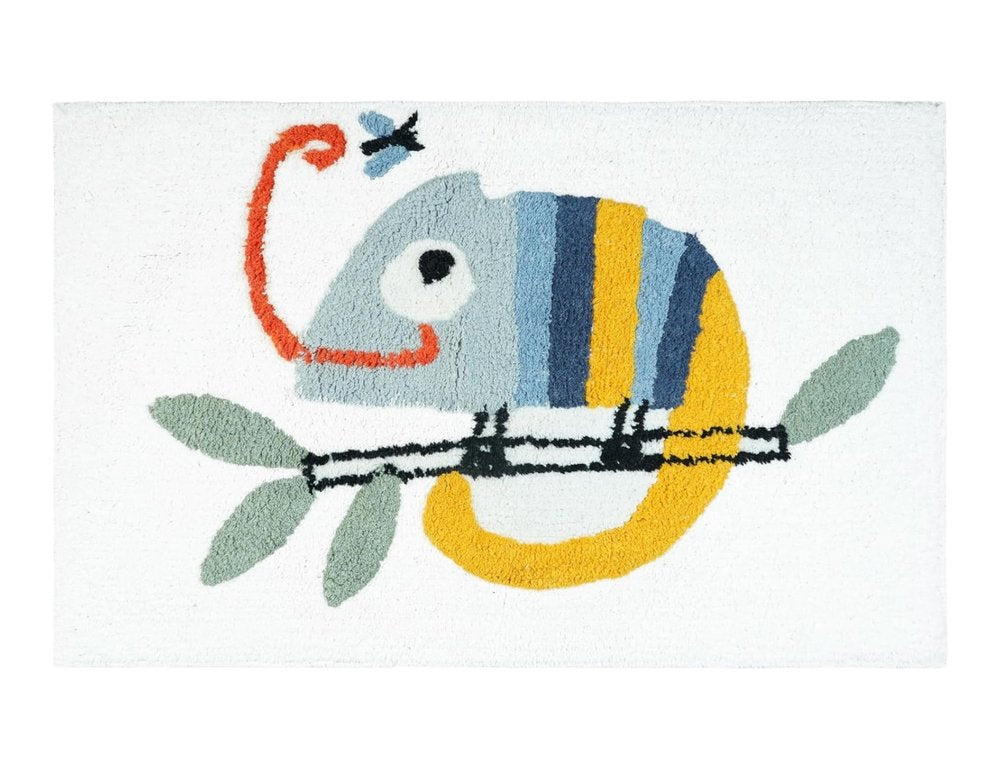 32" White And Yellow Cotton Chameleon Youthful Bath Rug. Bath rug isolated on a plain white background, showing a yellow cotton surface.
