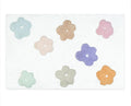 32" Pink And White Cotton Flowers Floral Floral Bath Rug. Bath rug isolated on a plain white background, showing a white cotton surface.