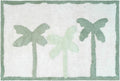 32" Green And White Cotton Palm Trees Bath Rug. Bath rug isolated on a plain white background, finished in white cotton.