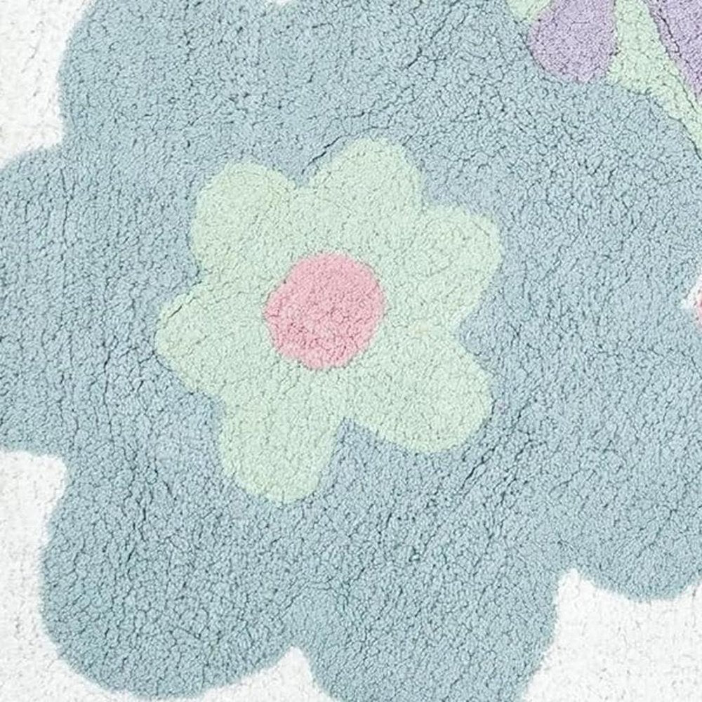 Close-up of 32" Pink And White Cotton Flowers Floral Bath Rug showing the white cotton texture.
