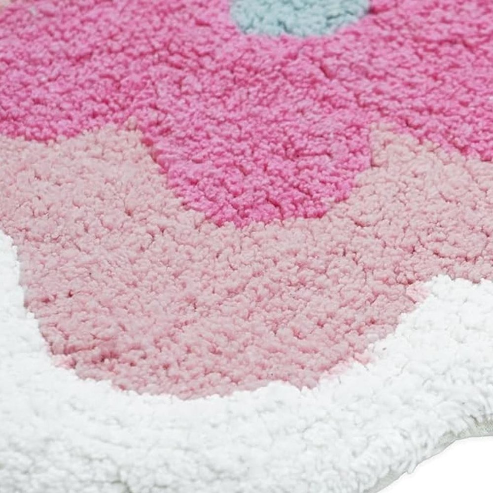 Close-up of 32" Pink And White Cotton Flowers Floral Bath Rug showing pink cotton detail.