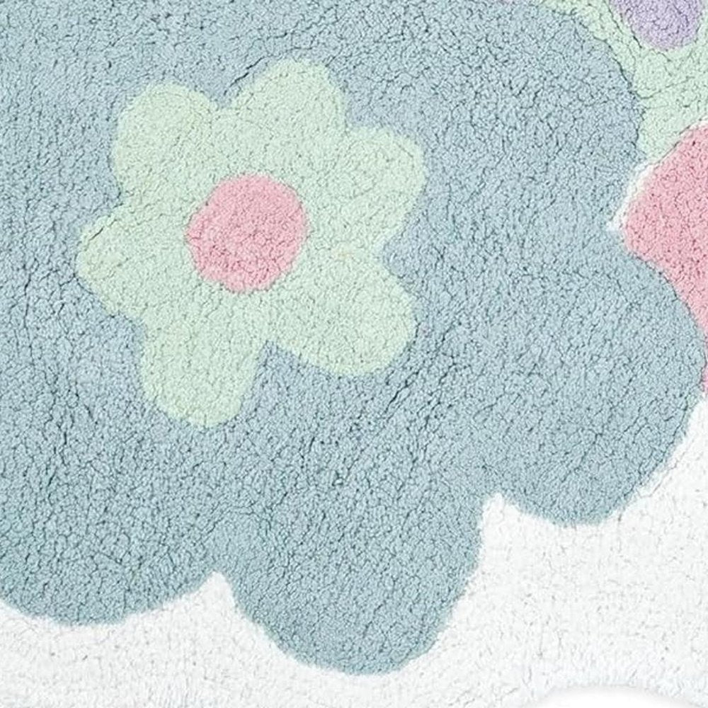 Cropped view of 32" Pink And White Cotton Flowers Floral Bath Rug focusing on the pink cotton surface.