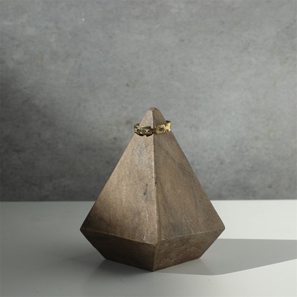 3" Brown Solid Wood Pyramid Decorative Sculpture