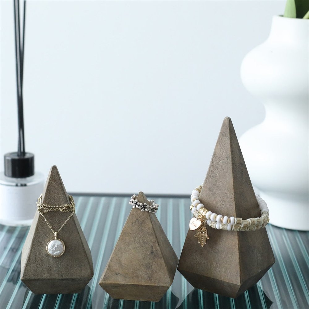 3" Brown Solid Wood Pyramid Decorative Sculpture
