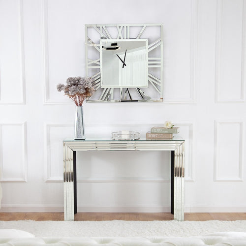 27" Silver Mirrored Glass Silent Analog Square Wall Clock