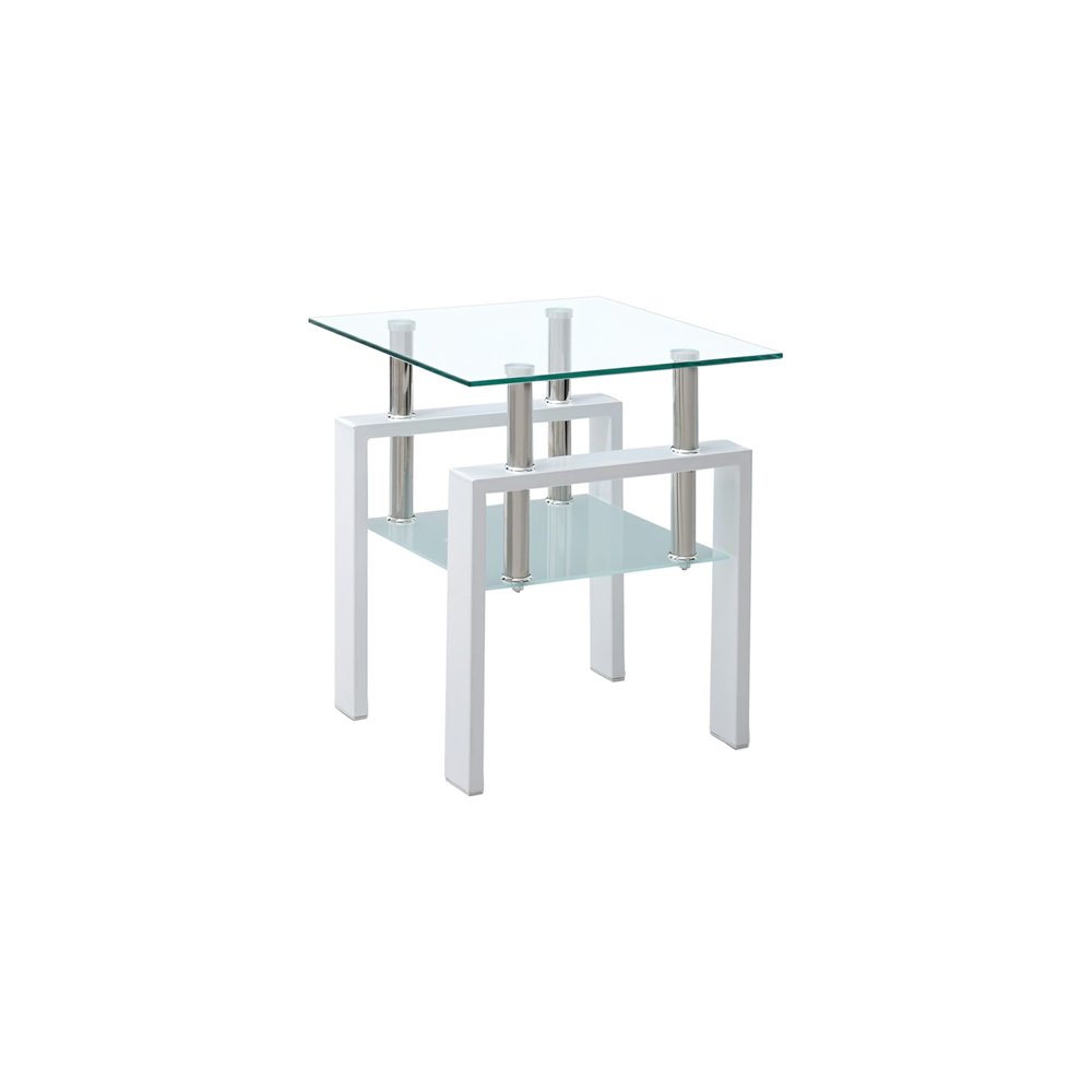 Set of Two Black Glass and Steel Square End Tables With Shelf
