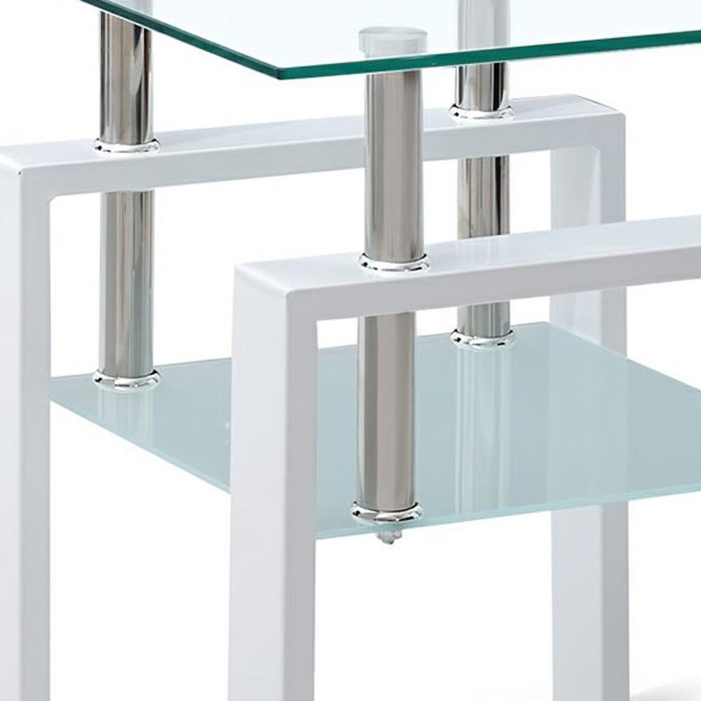 Set of Two Black Glass and Steel Square End Tables With Shelf