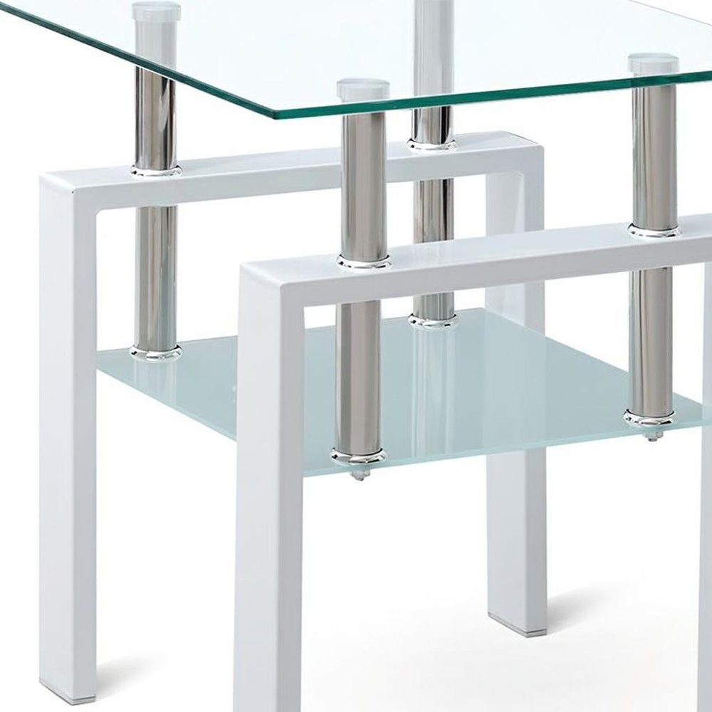 Set of Two Black Glass and Steel Square End Tables With Shelf
