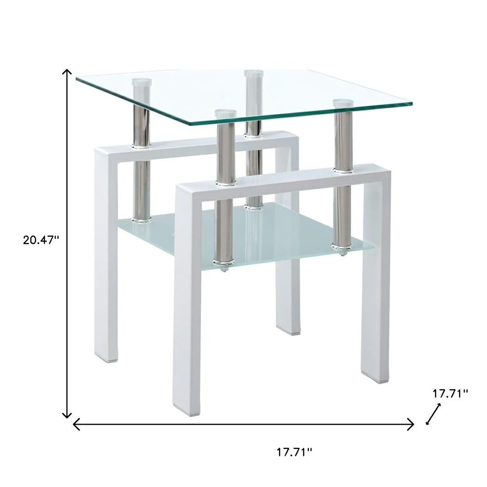 Set of Two Black Glass and Steel Square End Tables With Shelf
