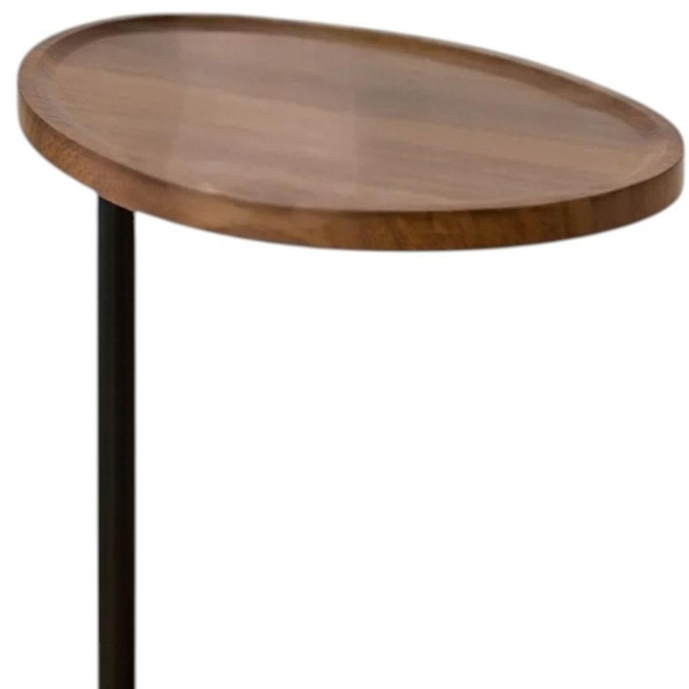 Set of Two Brown and Black Wood and Metal Oval End Tables on a white background