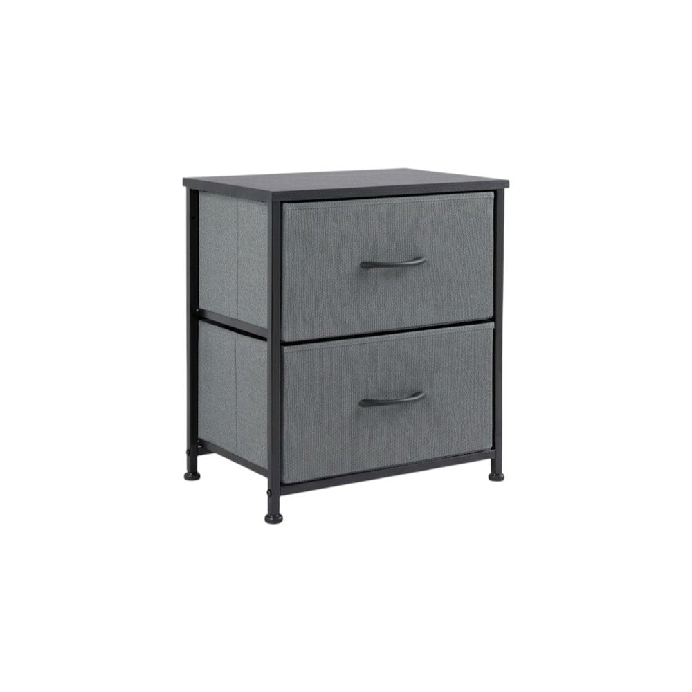 Set of Two 20" Gray Iron and Wood Woven Texture Four Drawer Nightstand on a white background