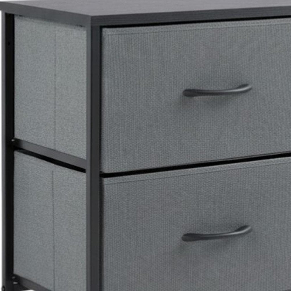 Set of Two 20" Gray Iron and Wood Woven Texture Four Drawer Nightstand