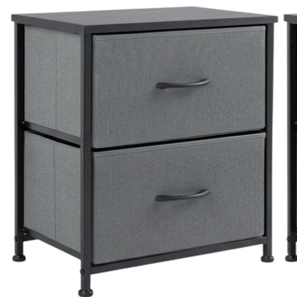 Set of Two 20" Gray Iron and Wood Woven Texture Four Drawer Nightstand