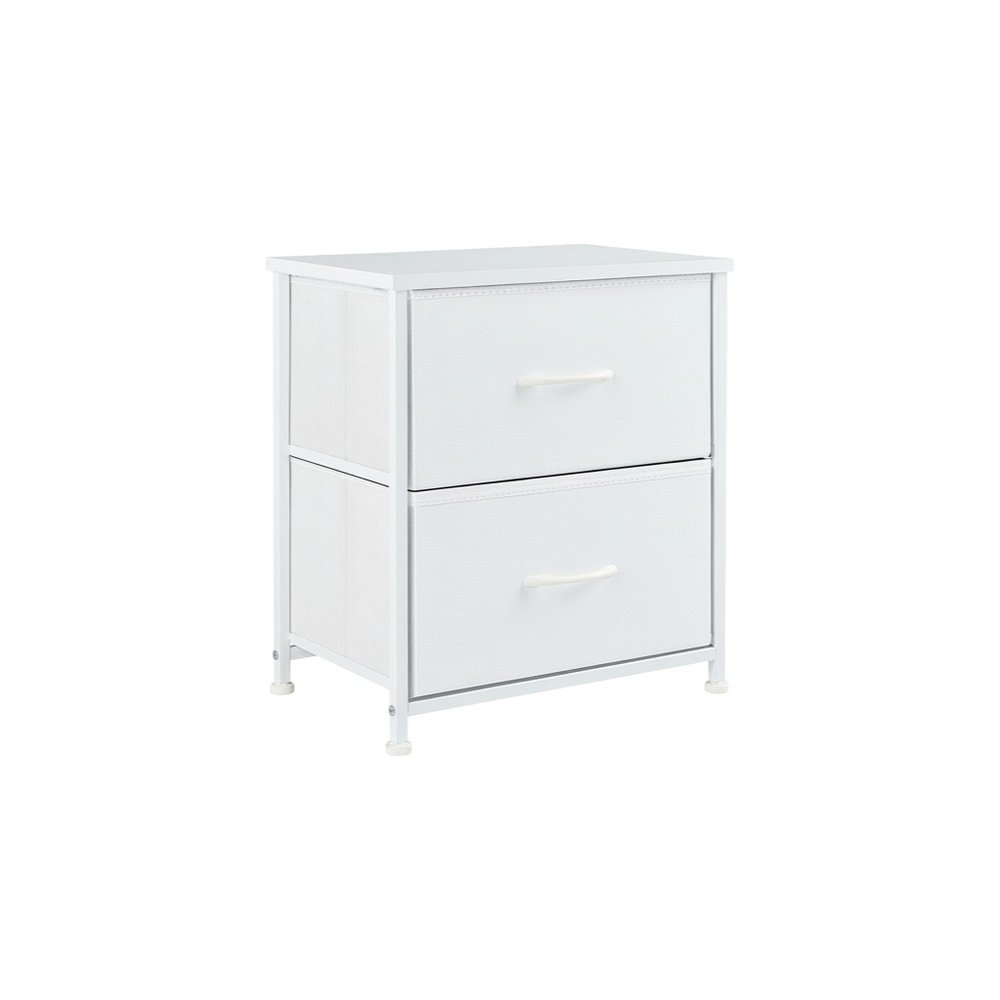 Set of Two 20" White Iron and Wood Two Drawer Nightstand on a white background
