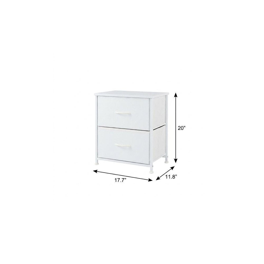 Set of Two 20" White Iron and Wood Two Drawer Nightstand on a white background