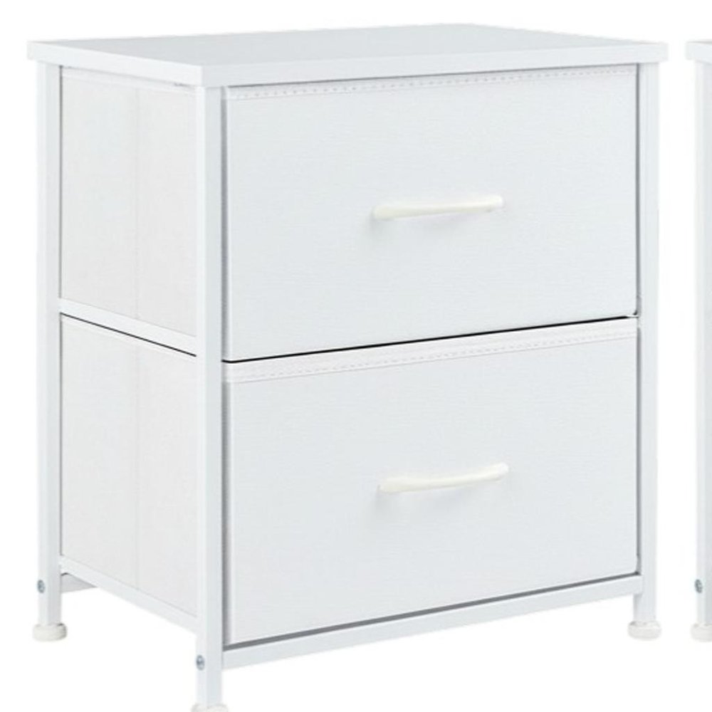 Set of Two 20" White Iron and Wood Two Drawer Nightstand on a white background