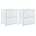 Set of Two 20" White Iron and Wood Two Drawer Nightstand on a white background