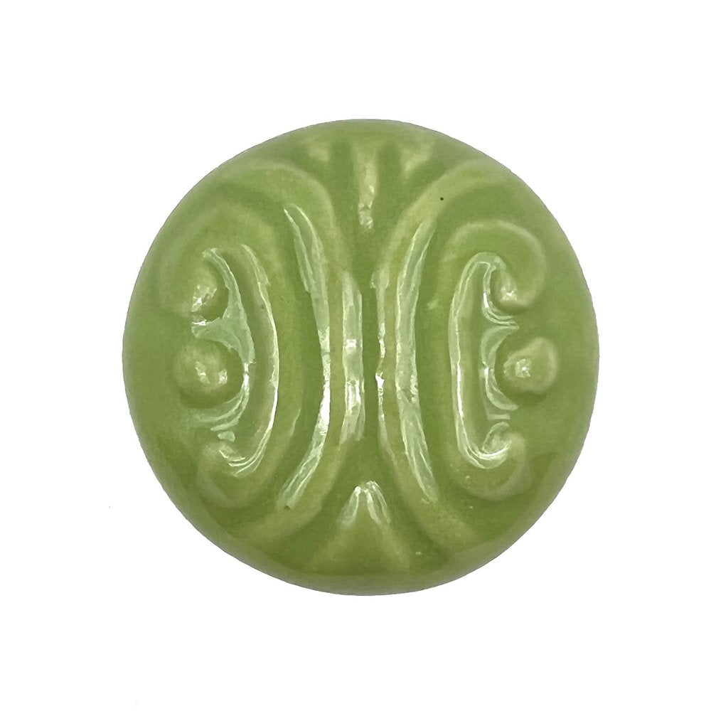 Set of Six Green Mushroom Knob Embossed Ceramic Drawer Pull Knobs on a white background