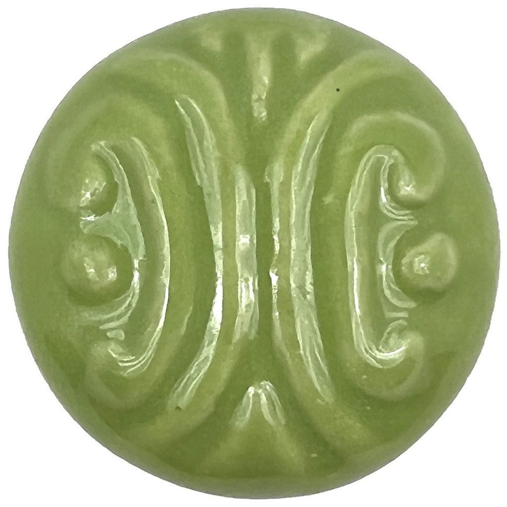 Set of Six Green Mushroom Knob Embossed Ceramic Drawer Pull Knobs on a white background