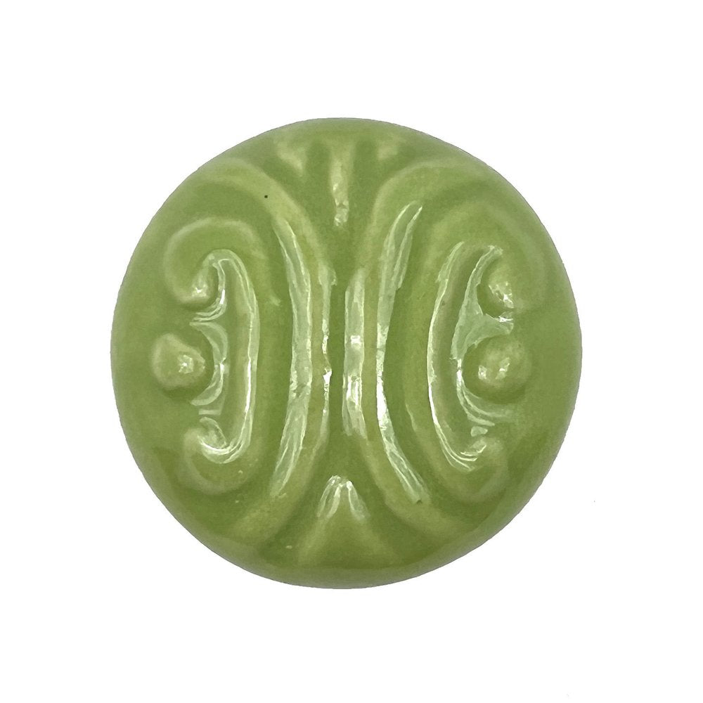 Set of Six Green Mushroom Knob Embossed Ceramic Drawer Pull Knobs on a white background