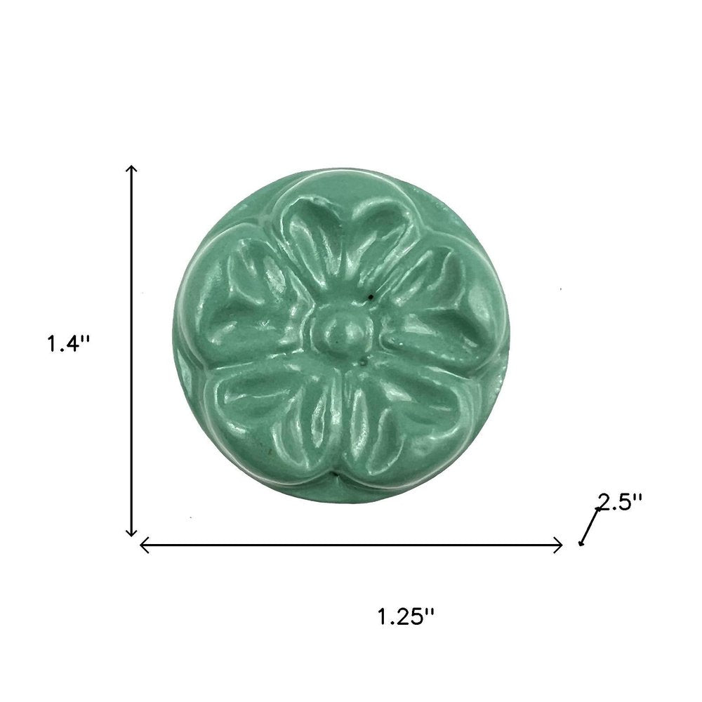 Set of Six Green Mushroom Knob Floral Ceramic Drawer Pull Knobs