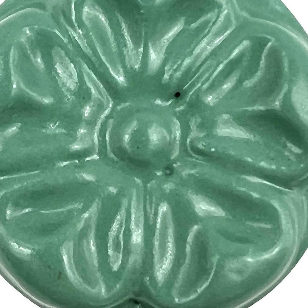 Set of Six Green Mushroom Knob Floral Ceramic Drawer Pull Knobs