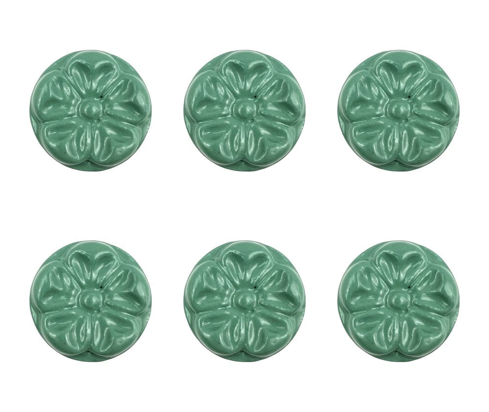 Set of Six Green Mushroom Knob Floral Ceramic Drawer Pull Knobs