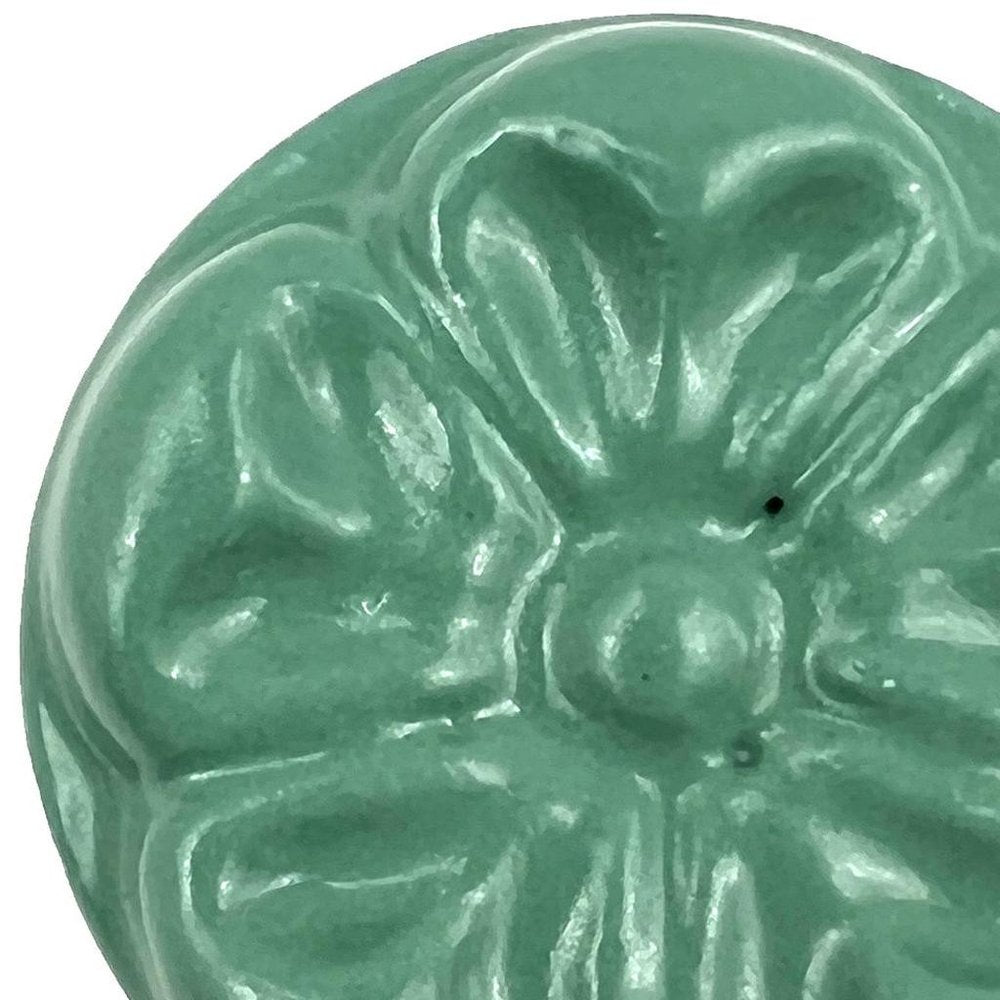 Set of Six Green Mushroom Knob Floral Ceramic Drawer Pull Knobs