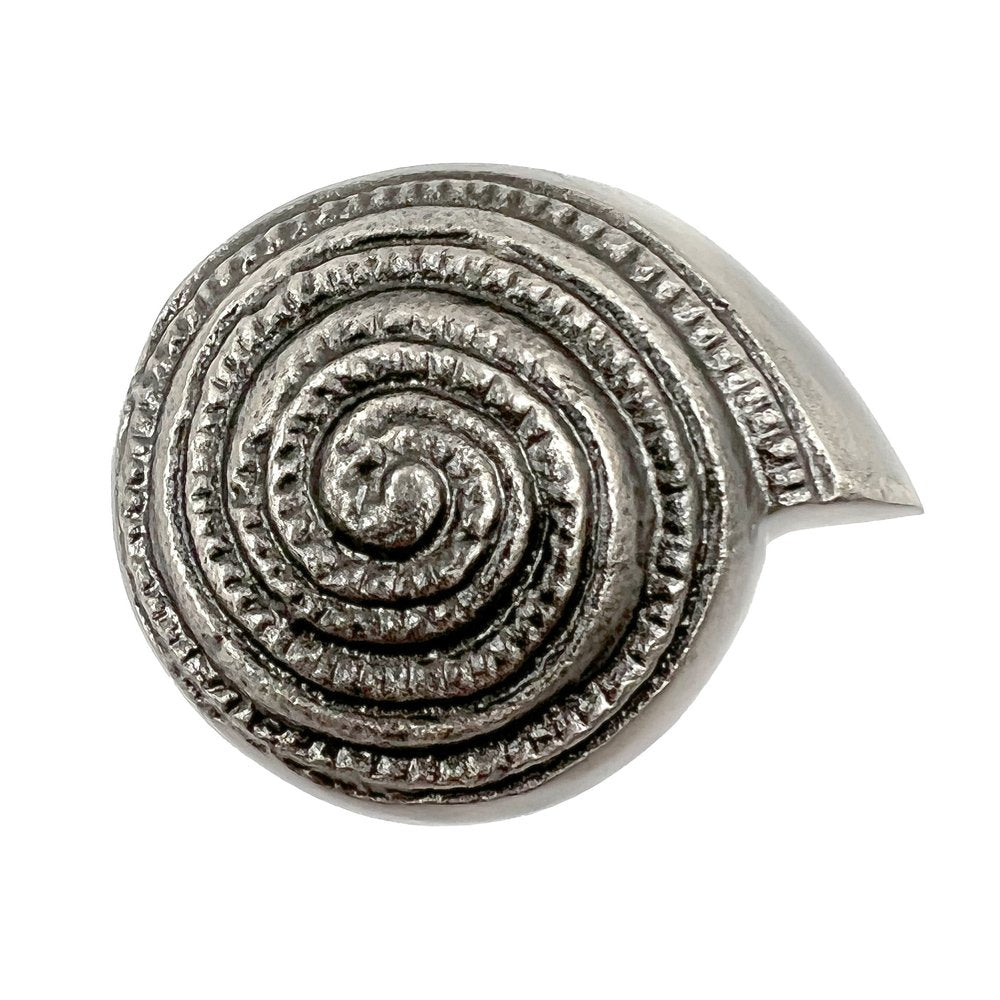 Set of Six Silver Novelty Knob Seashell Cast Aluminum Drawer Pull Knobs on a white background