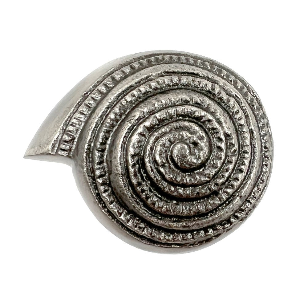 Set of Six Silver Novelty Knob Seashell Cast Aluminum Drawer Pull Knobs on a white background