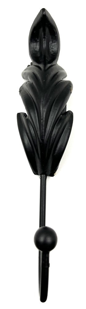 Set of Six Black Steel Feather Wall Hooks on a white background