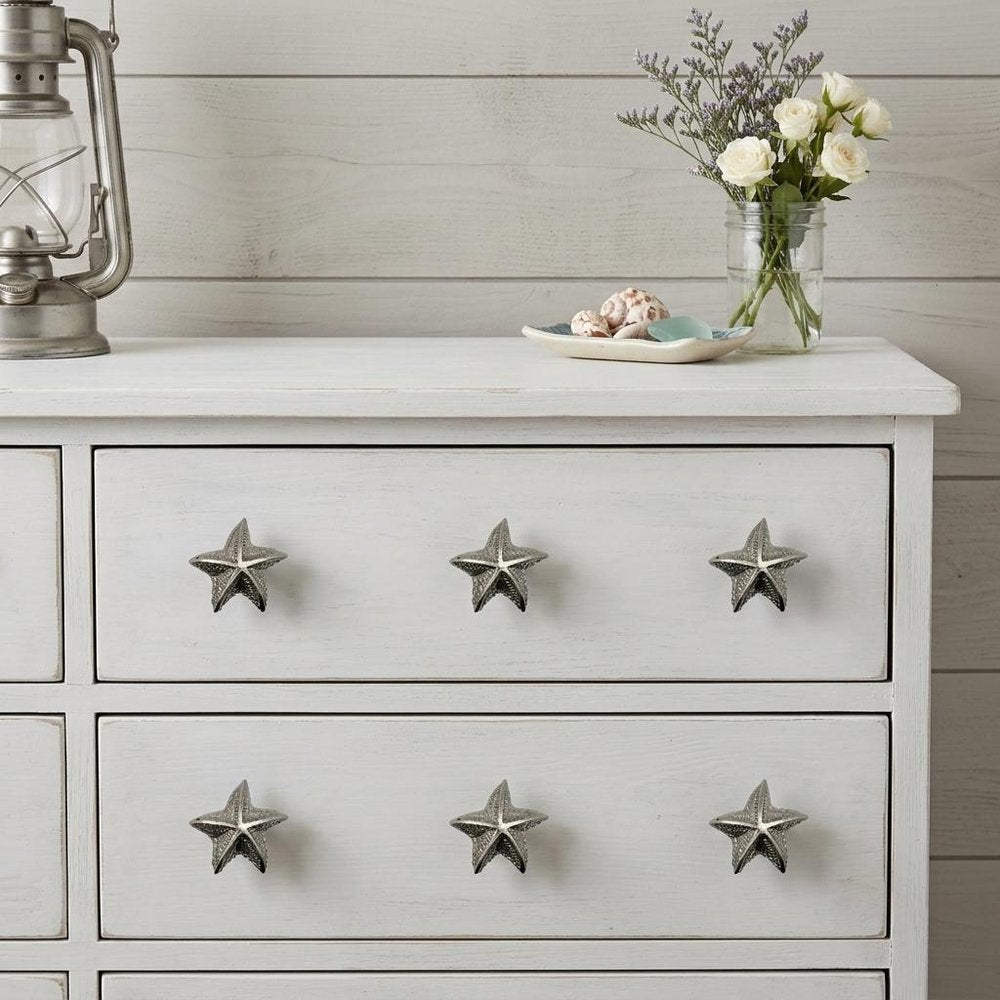 Set of Six Silver Starfish Knob Iron Drawer Pull Knobs