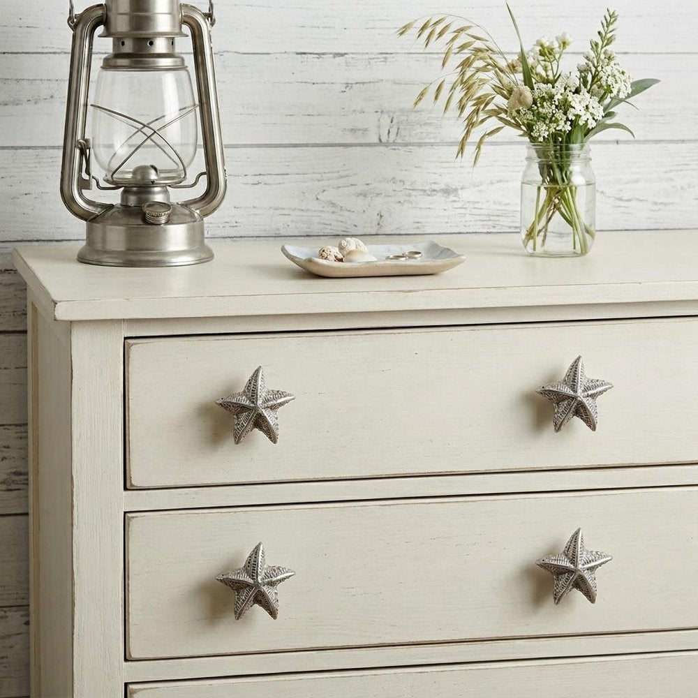 Set of Six Silver Starfish Knob Iron Drawer Pull Knobs